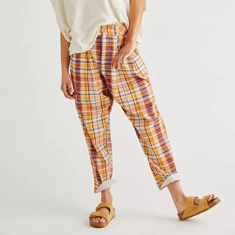 NEW with TAGS Free People Plaid MAKE A STAND Trousers (size XS)
